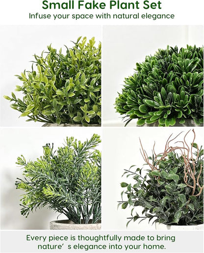Velener 4 Pack Small Fake Plants Potted Eucalyptus Plants for Home Decor, Boxwood Artificial Plants Indoor, for Bathroom Bedroom Kitchen Office Farmhouse Room Shelf Decor