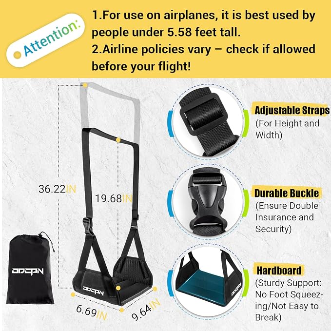 2-Pack Foot Hammock for Plane Travel, No Collapse Thickened Bamboo Airplane Foot Rest with Extended Adjustment Strap, Portable Desk Foot Hammock to Relax Your Feet, Foot Sling Travel Essentials(Black)