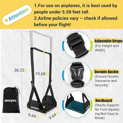 2-Pack Foot Hammock for Plane Travel, No Collapse Thickened Bamboo Airplane Foot Rest with Extended Adjustment Strap, Portable Desk Foot Hammock to Relax Your Feet, Foot Sling Travel Essentials(Black)