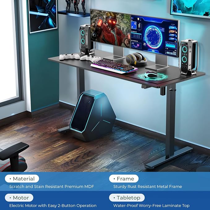 Our Modern Space Height Adjustable 55" Electric Standing Desk - Upgraded Ultra Durable Home Office Large Rectangular Computer or Laptop Sit Stand Workstation - 55 x 24 Inch