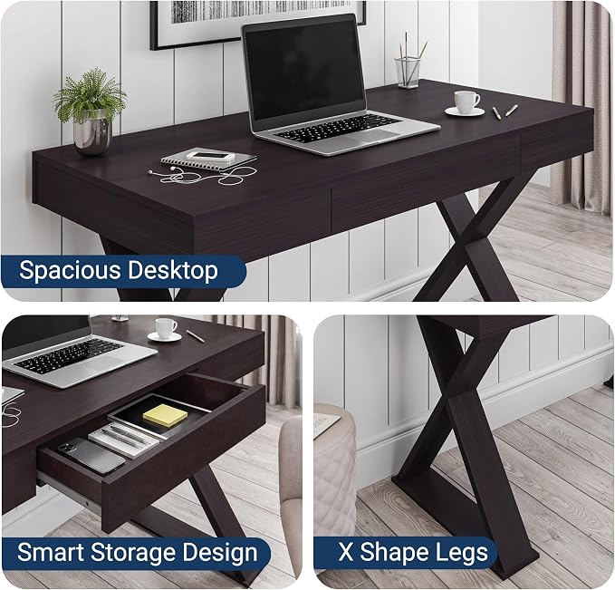 Techni Mobili Trendy Writing Desk with Drawer, Espresso