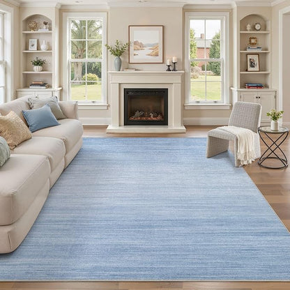 UERMEI 9x12 Washable Area Rug - Neutral Modern Abstract Living Room Rugs, Non-Slip Soft Large Indoor Floor Carpet for Bedroom Home Office & Under Dining Table Decor, Blue
