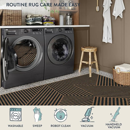 Lahome Enfys Modern Geometric Outdoor Easy Jute Rug, 5x7 Patio Living Room Rug Large Black Carpet for Bedroom, Farmhouse Washable Indoor Outdoor Carpet for Dining Room Backyard Deck