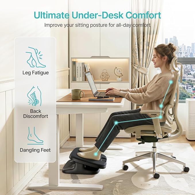 PEGZONE Under Desk Footrest, Adjustable Foot Rest with Height and Degree Angle,Ergonomic Desk Foot Rest with Memory Foam, Foot and Leg Rest for Home & Office, Black