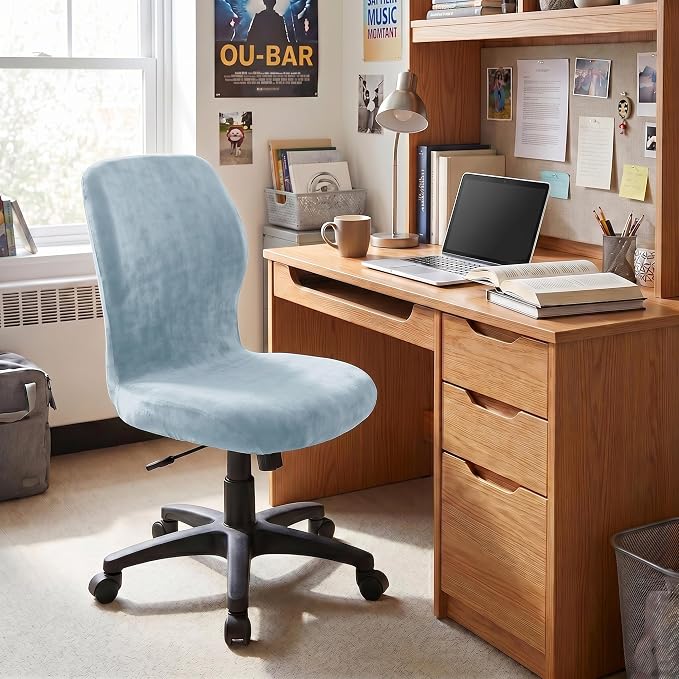Deisy Dee Velvet Stretch Armless Office Chair Covers - Colorful Stretch Slipcover for Desk Chairs (Baby Blue)