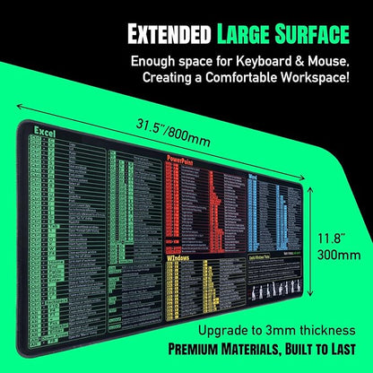 Windows, Word, Excel & PowerPoint Cheat Sheet Desk Pad, Large Mouse Pad, Keyboard Shortcut Desk Mat, Large Matt Desktop for Office Supplies(Win+Office)