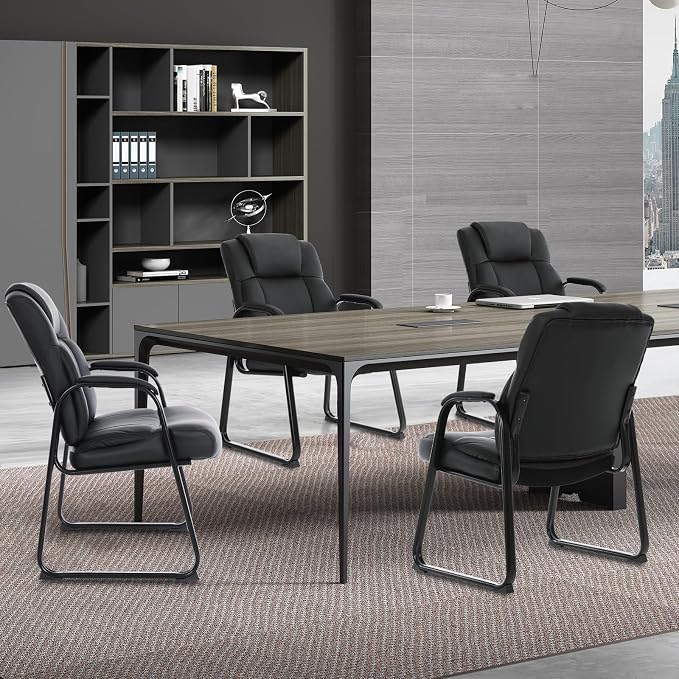 CLATINA Big & Tall 500 lb. Guest Chair, Leather Reception Chairs with Sled Base and Padded Arm Rest for Waiting Room Office Home and Meeting Conference-Black (6 Pack)