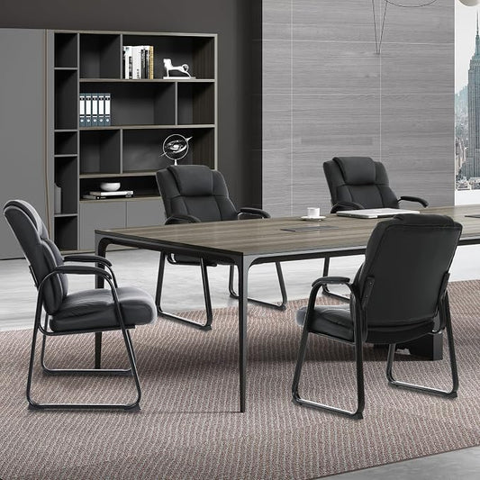 CLATINA Big & Tall 500 lb. Guest Chair, Leather Reception Chairs with Sled Base and Padded Arm Rest for Waiting Room Office Home and Meeting Conference-Black (6 Pack)