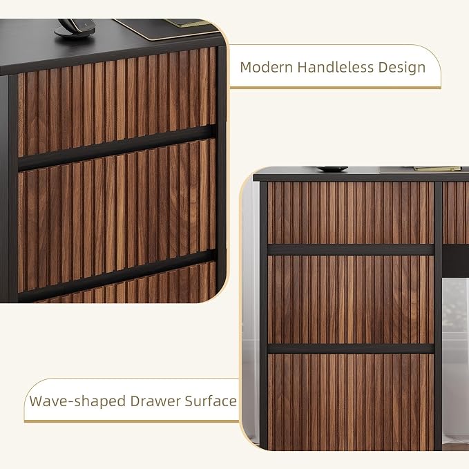 4 EVER WINNER Computer Desk with Drawers, 48 Inch Fluted Small Desk with Storage for Small Spaces, Wood Home Office Desk for Study, Living Room, Bedroom, Black