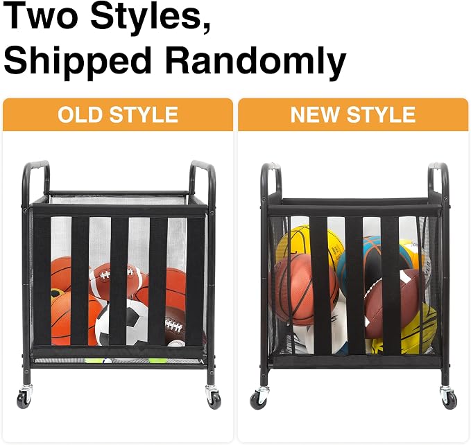 STO STO 2 Pack Rolling Sports Ball Storage Cart, Lockable Basketball Cage with Elastic Straps, Sport Equipment Holder Organizer for Indoor Outdoor, Steel Storage Rack for Playgroud and Gym, Black