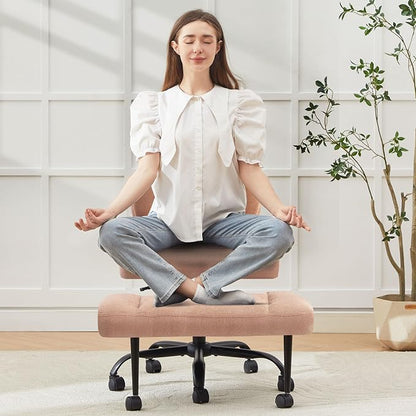 Criss Cross Legged Office Chair with Wheels,Swivel Meditation Chair for ADHD,Ergonomic Desk Chair with Thicken Adjustable Footstool,Fabric Sitting Fidgeting Kneeling Chair for Home Yoga Brown