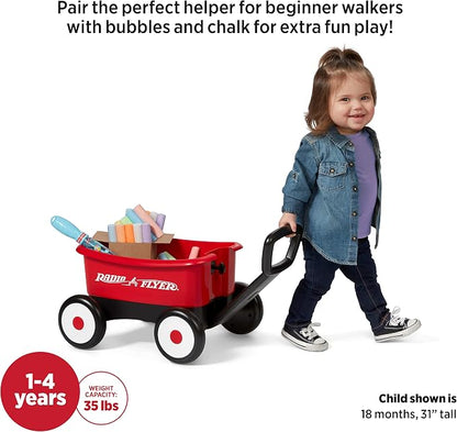 Radio Flyer Push & Pull Walker Wagon with Bubbles and Chalk, Red, for Kids 1-4 Years Old, Locking Handle, Baby Push Walker Converts to Pull Wagon, for Indoor & Outdoor Play, Amazon Exclusive