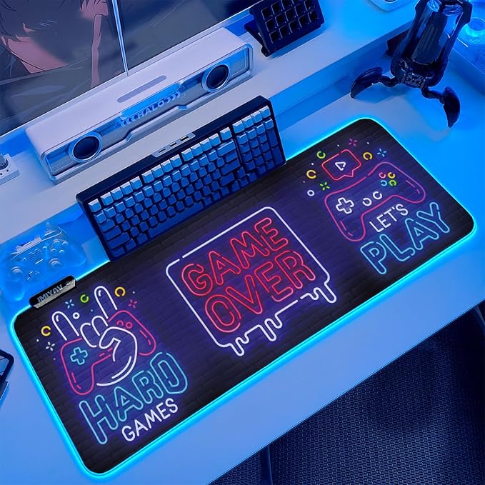 JMIYAV Black Gaming Mouse Pad RGB Mousepad Non-Slip Rubber Base Extra Large Cool XL XXL Computer Desk Pad Gaming Accessories Setup LED Light Up Big Mouse Pad for Gamer Gaming Over (31.5x12In)
