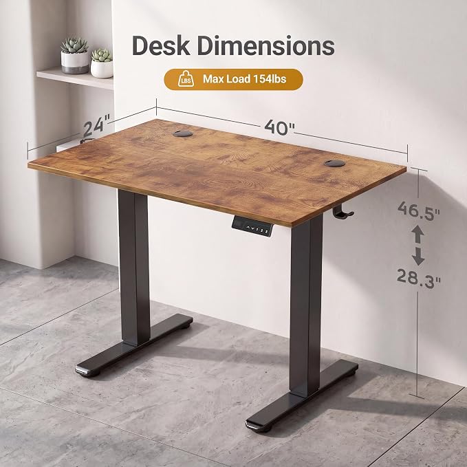 Claiks Electric Standing Desk, 40 x 24 Inch Height Adjustable Sit Stand Desk for Home Office, Computer Desk with Memory Presets, Cable Management & Headphone Hooks, 156 lbs Capacity, Rustic Brown