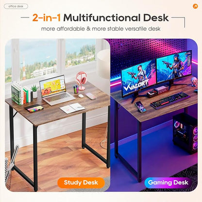 PayLessHere | 32 Inch Computer Desk | Brown | Office Desk with Metal Frame, Adjustable Feet | Water-Resistant, Scratchproof Surface | Sturdy Writing Table for Home Office or Study | Pack of 1