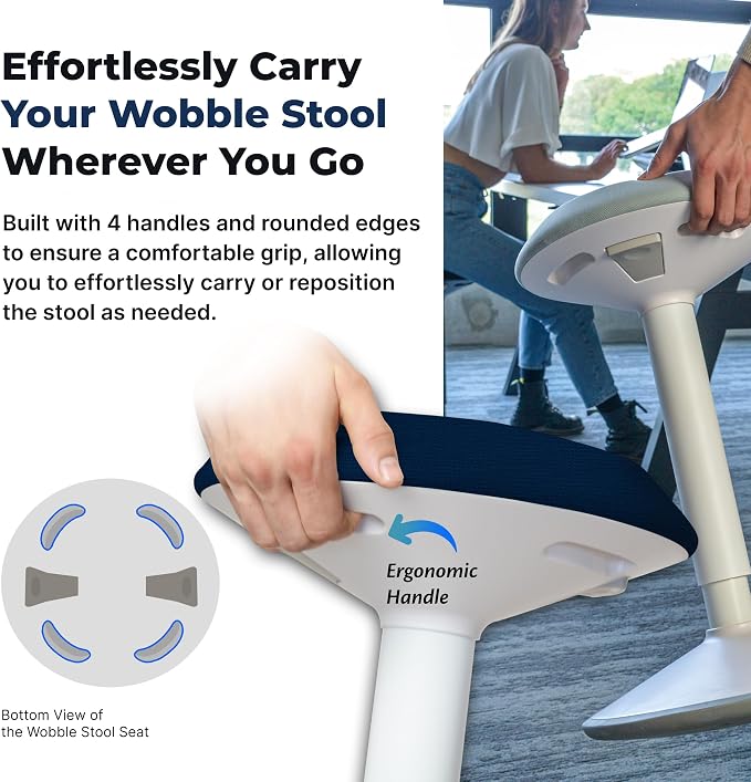Standing Desk Stool Chair, Height Adjustable Stool 21-31 inch for Office and Classroom, Swivel seat, Anti-Slip Bottom Ergonomic Wobble Stool with Rocking Motion, Blue