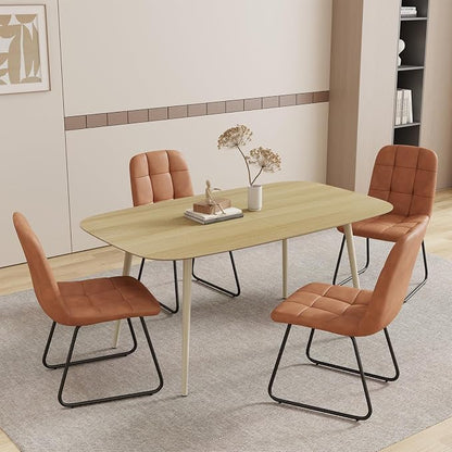 HIPIHOM 55.1'' Dining Table Set for 4,Modern Wood Dining Table,Leather Dining Chairs 4,Table and Chairs Set of 4,Ideal for Kitchen Dining Room (Cat Scratch Table + 4 U-Shaped Brown Chairs, 55.1")