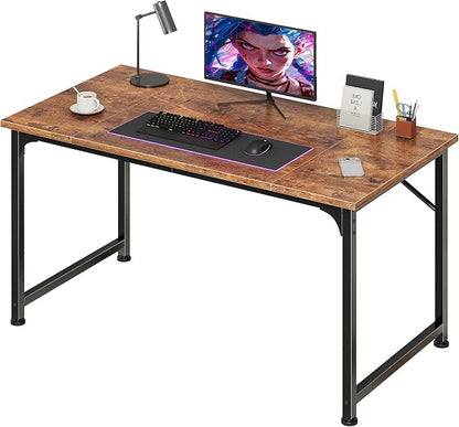 PRAISUN 39.4 Inch Computer Desk, Home Office Desk with Spacious Desktop, Modern Gaming Desk, Writing Study Table for Bedroom, Small Spaces, Work from Home Desk with Metal Frame, Rustic Brown