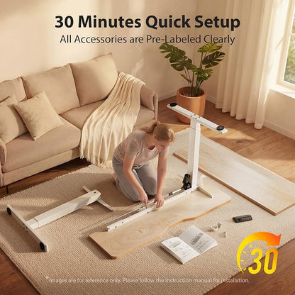 Cubiker Standing Desk, 48x24 Inches Sit Stand Home Office Desk, Electric Stand up Desk, Adjustable Desk with Splice Board, White Frame/Maple Top