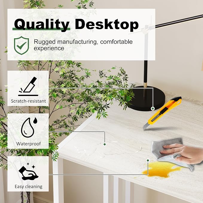 Lutown-Teen Small Folding Desk 35 inch, No Assembly Required Small Office Desk, Writing Gaming Computer Camping Table, Beige