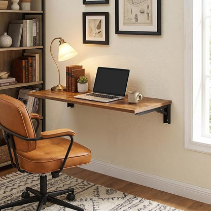 Need Wall Mounted Desk - Heavy Duty Folding Work Table Length 36" Width 20"/Small Space Hanging Desk Perfect Addition to Home/Office/Kitchen & Dining Room Rustic Brown AC15-9050FG-ND