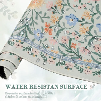 iCasso Aesthetic Floral Desk Mat, L Mouse Pads, Anti-Slip Mousepad with Stitched Edges, Waterproof Computer Pad 11.8"x31.5", Green Desk Accessories Office Decor for Women(Green Floral)