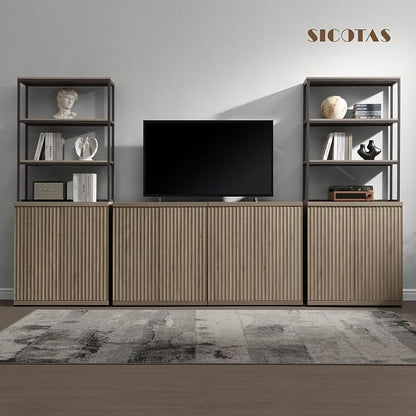 SICOTAS Book Shelf Fluted Bookshelf Cabinet - 75" Tall Bookcase 6 Tier Large Bookshelves with Doors Storage Modern Wide Book Shelves Case for Living Room Home Office Library, Metal Frame, Grey