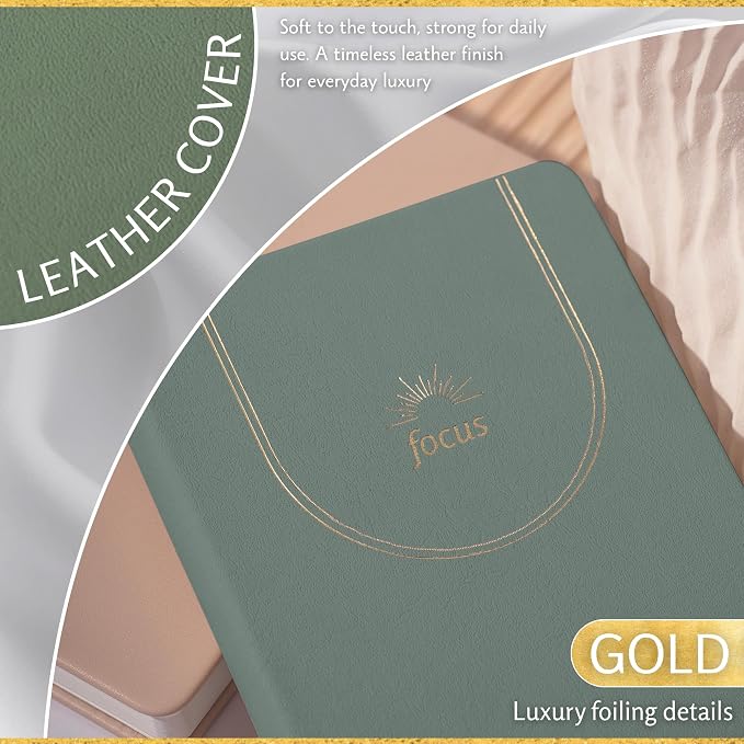 ADHD Daily Planner for Neurodivergent Adults – Premium Leather Productivity & Task Management Planner with Guided Focus Pages, 170gsm Paper, Gold Foiling & Gift Box – Undated | A5 (Sage Green)