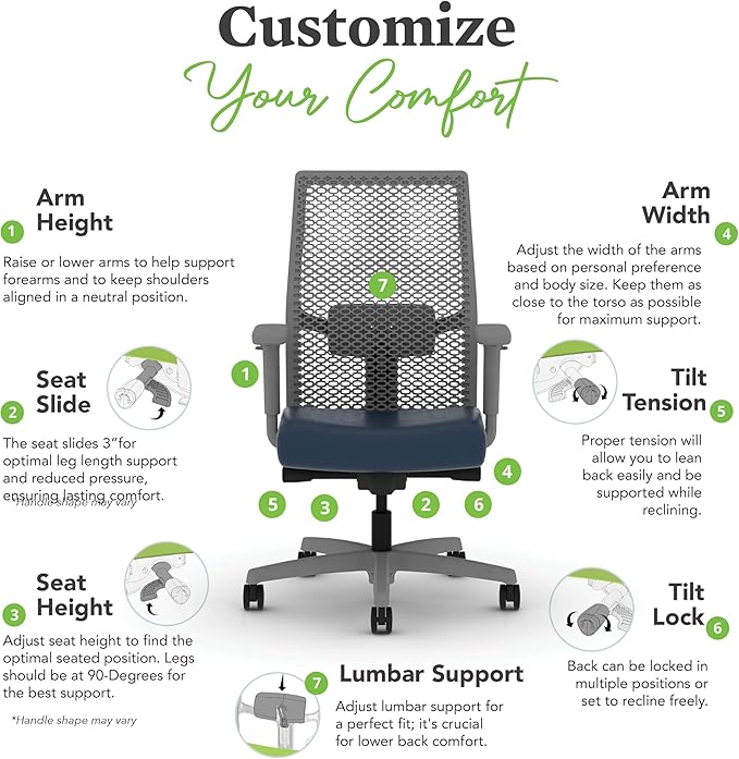 HON Ignition 2.0 ReActiv Ergonomic Office Chair, Mesh Desk Chair with Lumbar Support, Advanced Synchro‑Tilt, Height and Width Adjustable Arms, Swivel Wheels, Titanium Frame, Ocean