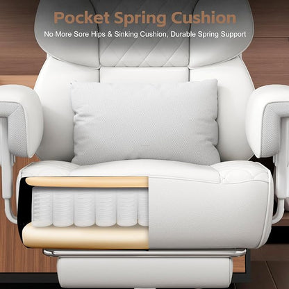Vonesse Big and Tall Office Chair, Desk Chair with Soft Adjustable Armrests, Ergonomic High Back Gaming Chair with Lumbar Support, Executive Computer Chairs with Footrest (PU Leather,White)