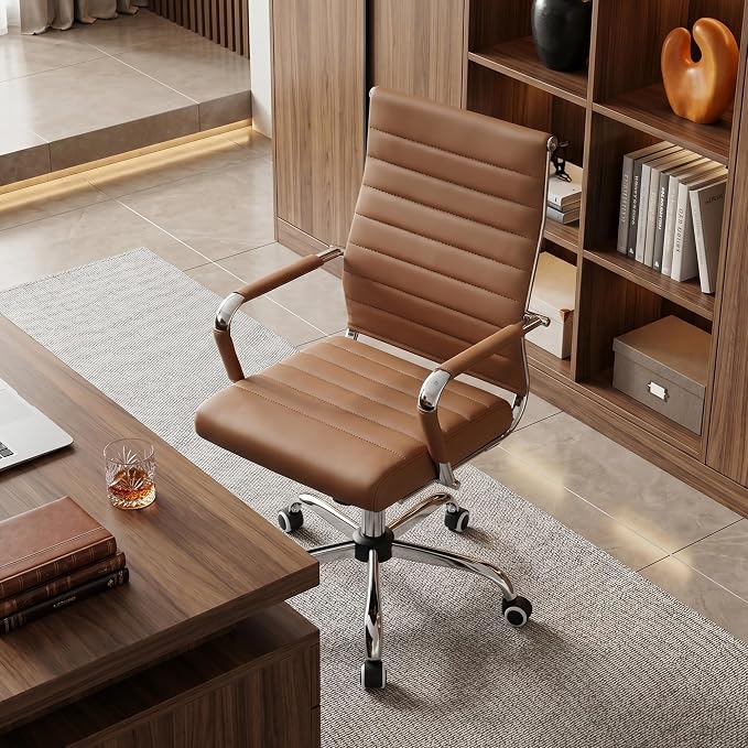Okeysen Ergonomic Office Desk Chair, Ribbed Leather Modern Conference Room Chairs, Executive Adjustable Swivel Rolling Chair for Home & Office.