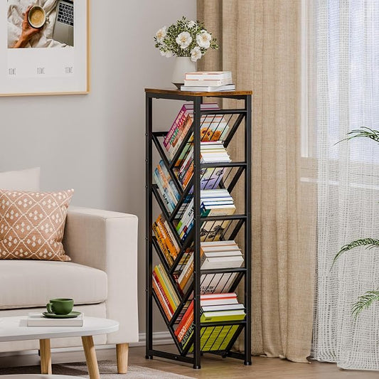 Cutogxon Tree Bookshelf - 9 Tier Visual Metal Floor Standing Book Shelf with Wooden Top for Living Room Bedroom Black