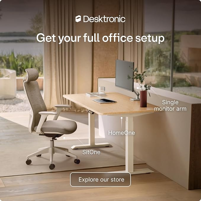 Desktronic HomeOne Standing Desk 48x24 — Ergonomic Sit Stand Home Office Desk, Made in Europe, Electric Dual Motor Height Adjustable, USB & USB-C Charging, Wobble-Free, Touchscreen, 3 Memory Presets