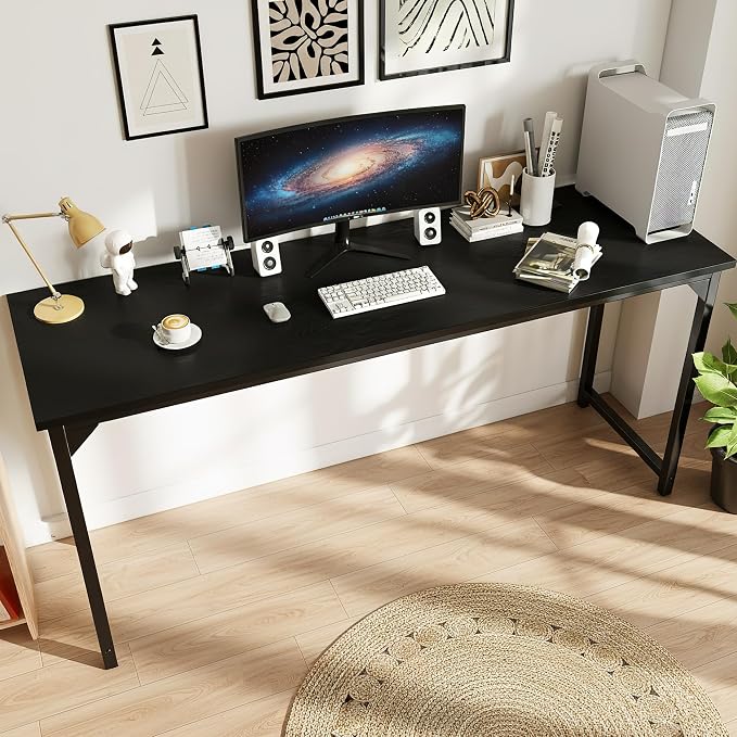 OLIXIS 63 Inch Computer Office Desk for Small Spaces, Writing Gaming Work Desk Modern Study Table with Storage Bag & Headphone Hook Home Bedroom, Black