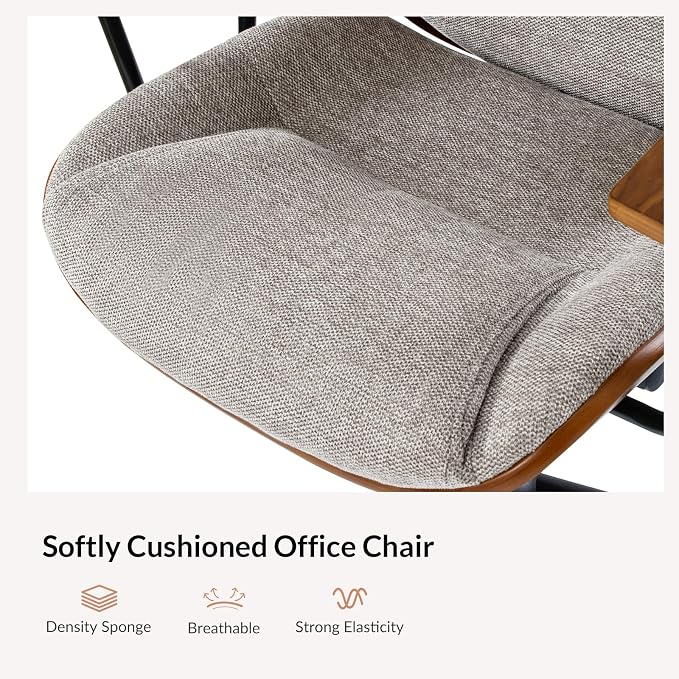 Modern Ergonomic Office Chair with Wood Frame & Metal Base, Swivel Home Office Desk Chairs with Adjustable Height, Comfy Upholstered Computer Chair, Tan