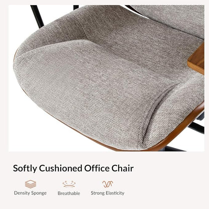 Modern Ergonomic Office Chair with Wood Frame & Metal Base, Swivel Home Office Desk Chairs with Adjustable Height, Comfy Upholstered Computer Chair, Tan