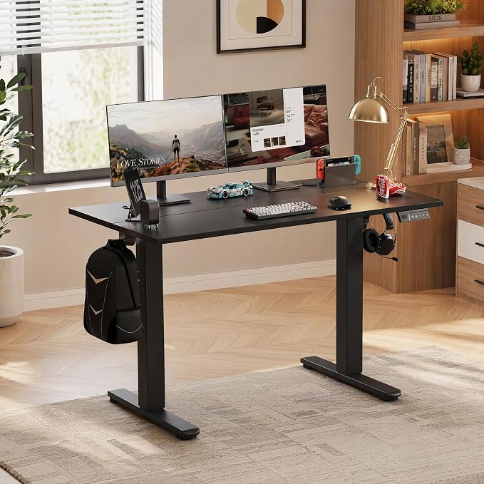 Claiks Electric Standing Desk, 40 x 24 Inch Height Adjustable Sit Stand Desk for Home Office, Computer Desk with Memory Presets, Cable Management & Headphone Hooks, 156 lbs Capacity, Black