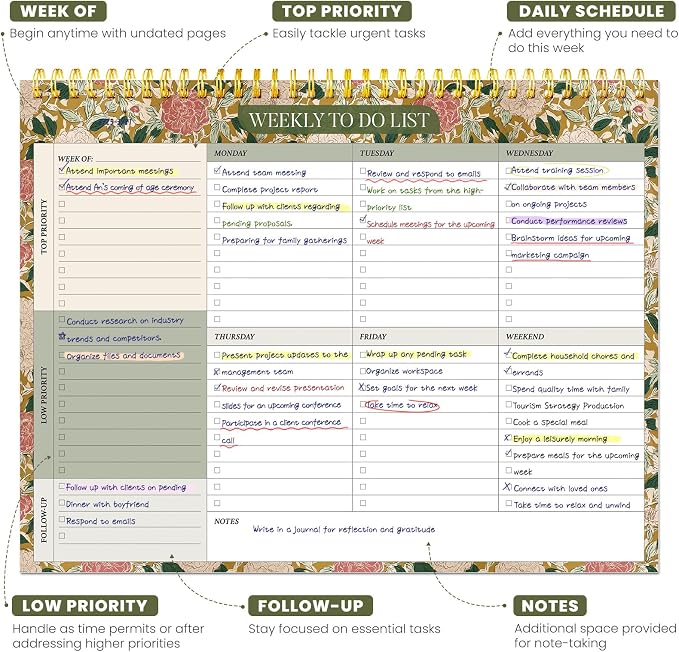 Weekly To Do List Notepad with 52 Undated Sheets（8.5"×11"）- Undated Weekly Planner Notepad for Office Desk Accessories and Supplies - Olive Grove