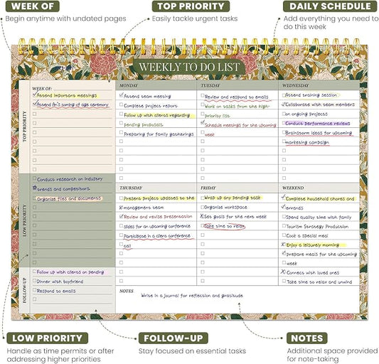Weekly To Do List Notepad with 52 Undated Sheets（8.5"×11"）- Undated Weekly Planner Notepad for Office Desk Accessories and Supplies - Olive Grove