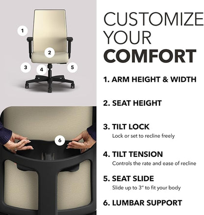 HON Ignition 2.0 Mid Back Task Chair, Spectrum Mesh, Standard Synchro-Tilt Control, Office Chair with Lumbar Support, Height and Width Adjustable Arms, Black Frame, Linen