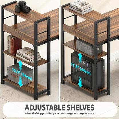 SHW 46-Inch Home Office Mission Computer Desk with Side Shelf and Drawer, Walnut