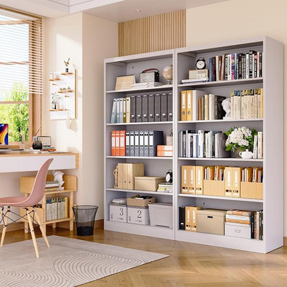 OSEILLC Bookcase,5 Tier Bookshelf,55" Tall Free Standing Metal Bookcase with Adjustable Storage Shelves,Wide Bookshelf for Bedroom Living Room Home Office School (White)