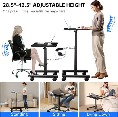 GallopFun Mobile Laptop Standing Desk Adjustable Height, Small Mobile Desk Workstation with Wheels, Portable Rolling Computer Desk Cart for Home Office Classroom (Black)