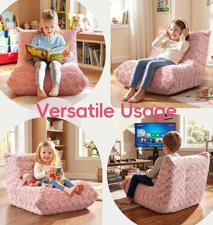 Hobestluk Small Bean Bag Chair Faux Fur Fabric BeanBag Couch for Playroom | Pink Chevron,Ergonomic Design,Memory Foam,Strong Supportive,No Assembly Required,Decorative Style for Living Room Bedroom