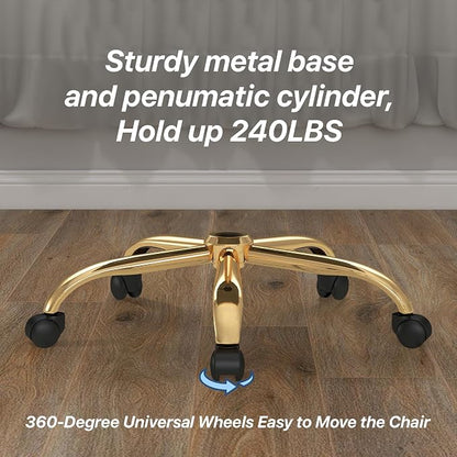 Velvet Home Office Chair, Modern Height Adjustable Cute Vanity Chair, 360° Swivel Makeup Chair Desk Chair with Golden Base and Hand Woven Backrest for for Bedroom/Study/Vanity(Light Gray)