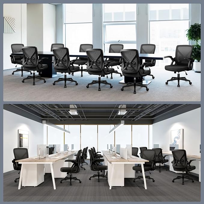 FelixKing Office Chair - Ergonomic Desk Chair Breathable Mesh Task with Wheels and Lumbar Support Home Desk Office Chairs with Flip up Armrest Rolling Swivel for Home Computer Black Pack of 2