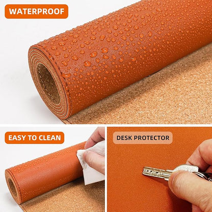 AFIING Cork Desk Mat, 35.4" x 17", Orange,Desk pad Protector | Dual-Sided Cork & PU Leather, Large Mouse Pad, Non-Slip & Waterproof