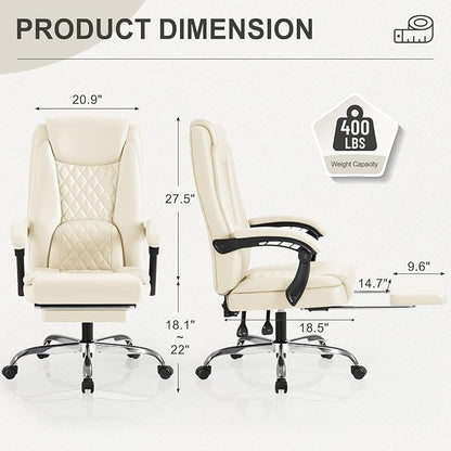 Homall Executive Home Office Chair with Lumbar Support,400lbs Adjustable Ergonomic High Back Office Chair Reclining Managerial Chair for Home Office (Beige)