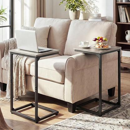 AMHANCIBLE C Shaped End Tables, Couch Side Tables that Slide Under, TV Trays for Living Room, Bedroom, Small Space, Sofa, Grey HET02BGY-1