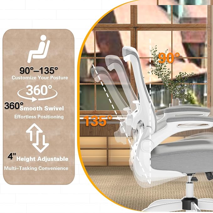 Ergonomic Office Chair for Long Hours, Padded Lumbar Support for Lower Back Relief, 330 lb Capacity, Comfortable Computer Desk Chair for Home Office, Computer & Study